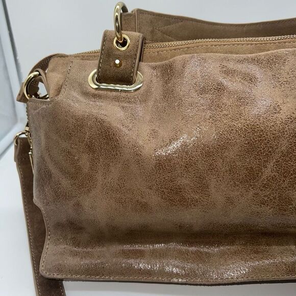 Vince Camuto Metallic Taupe Leather Multi Compartment Convertible Shoulder Bag - Picture 5 of 16
